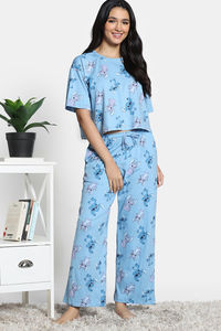 Zivame 2 Mile Fashion Knit Cotton Loungewear Set - Dusk Blue — thumbnail 3